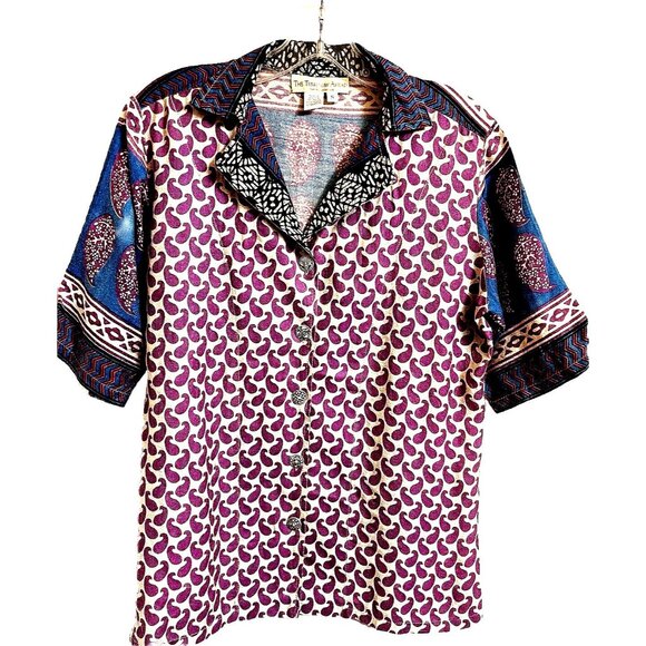 The Territory Ahead Women Button Up  Shirt Size S Silk Rayon Collard Short Slvs. - Picture 1 of 6